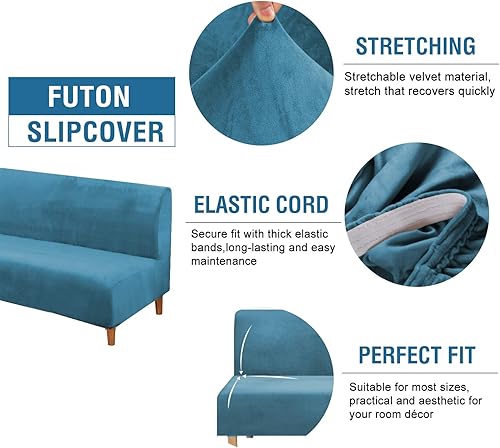 Vista 75 de H.VERSAILTEX - Funda de terciopelo real para futón sin brazos, funda protectora elástica para sofá cama, para protección de muebles, gruesa, suave