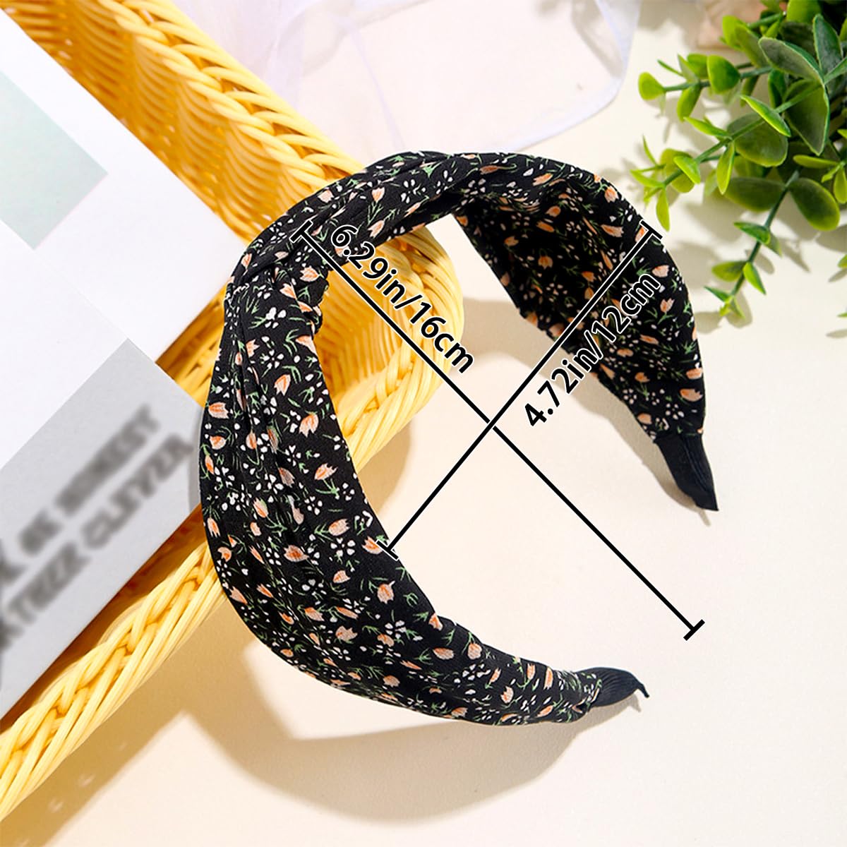 4 PCS Flower Printed Knotted Headbands Fabric Hair Band Vintage Elastic Printed Head Wrap Knotted Hairband Cute Boho Wide Hairbands Non Slip Elastic Hair Accessories for Women Girl - Image 2