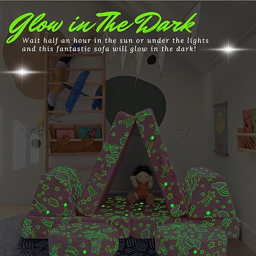 Miniatura 70 de MeMoreCool Sofá modular de 8 piezas para niños, sofá de espuma convertible rosa para sala de juegos Rosa (Dusty Rose),Verde bosque,2-marino,Azul