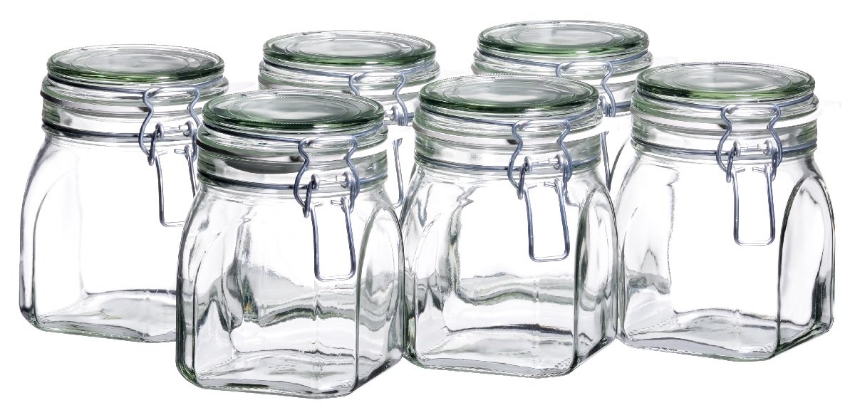 MÄSER 925339 Gothika, Einmachgläser 750 ml, 6er Set, made in Germany, Vorratsgläser mit Deckel und Drahtbügel zum luftdichten Aufbewahren, Einkochen und Einlegen, Glas, transparent