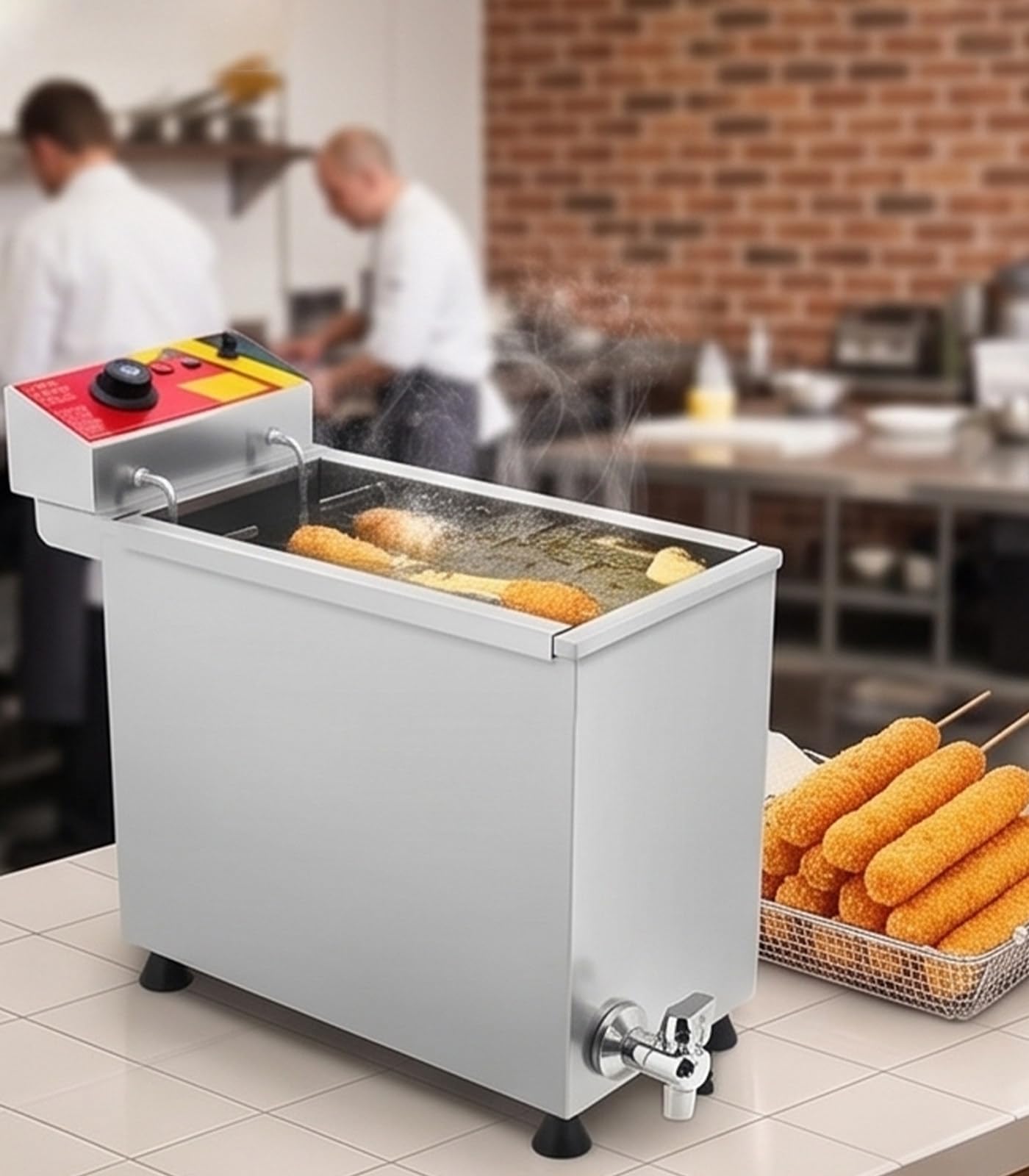 ZHIGUANYUN 3000W Electric Corn Dog Fryer – Suitable for Kitchens, Restaurants, Snack Bars, Canteens, and Home Use