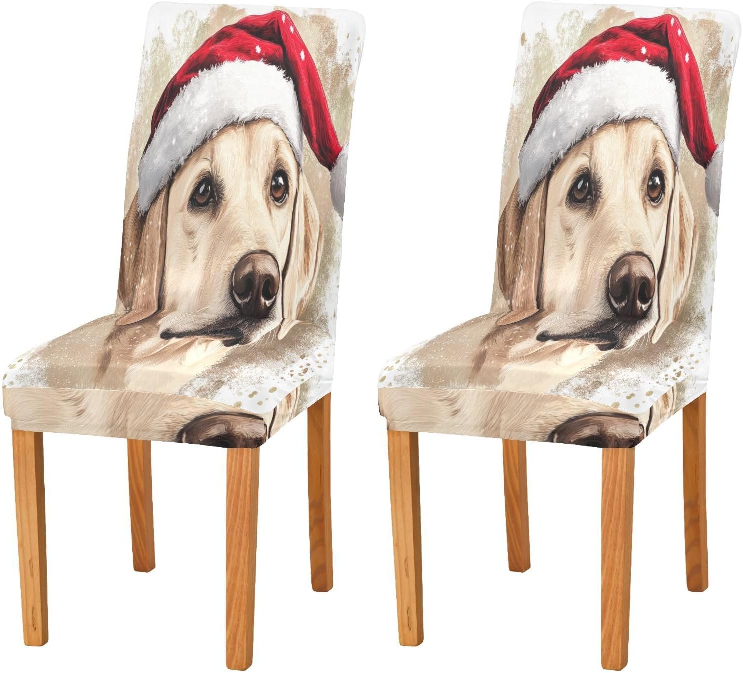 ALAZA Chair Covers for Dining Room, Cute Labrador with Christmas Hat Stretch Chair Cover Sets Chair Protector Removable Washable for Ktichen Restaurant Hotel