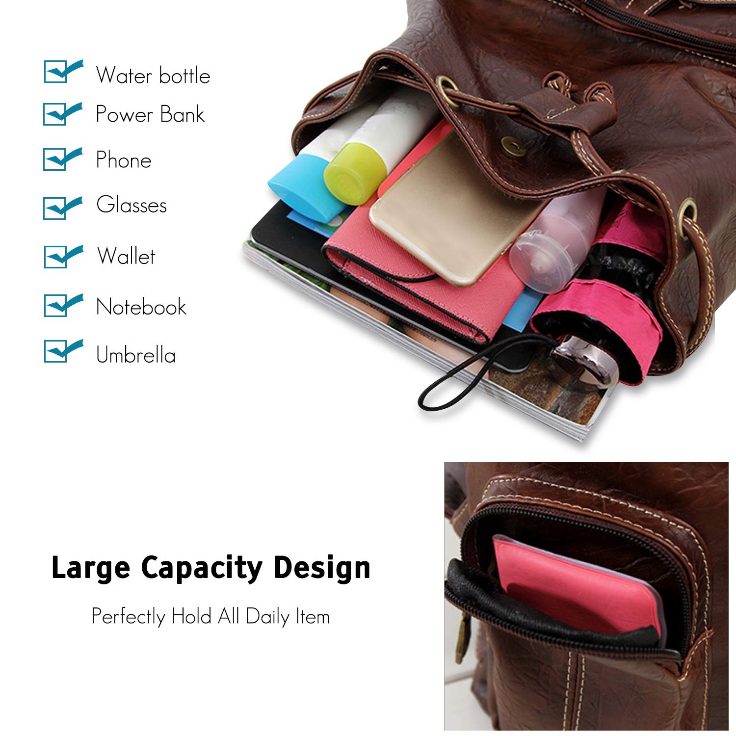 FANDARE Plecaki retro unisex torba na uczelnię na co dzień plecak liceum nastolatki dziewczyna chłopiec wodoodporny plecak na zewnątrz plecak podróżny torba na książki kobiety mężczyźni trwały PU