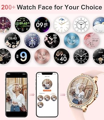 LIGE Smart Watch for Women(Answer/Make Calls),1.3HD Diamonds Luxury Smartwatch for Android iPhone Phones,Fitness Trackers with 20+ Sport Modes/Heart Rate/IP68 Waterproof/SpO2/Sleep Monitor,Rose gold