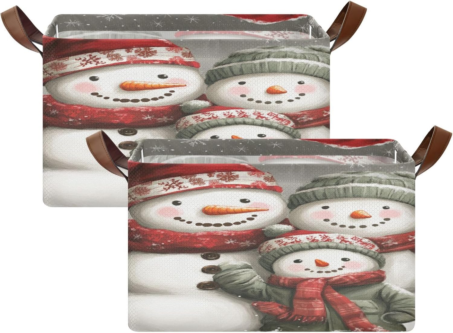 Snowman Family Christmas 2 Pack Fabric Storage Bins for Shelves Collapsible Cube Storage Bin Basket Storage Cubes with Handle Containers for Organizing for Home Office Closet Clothes