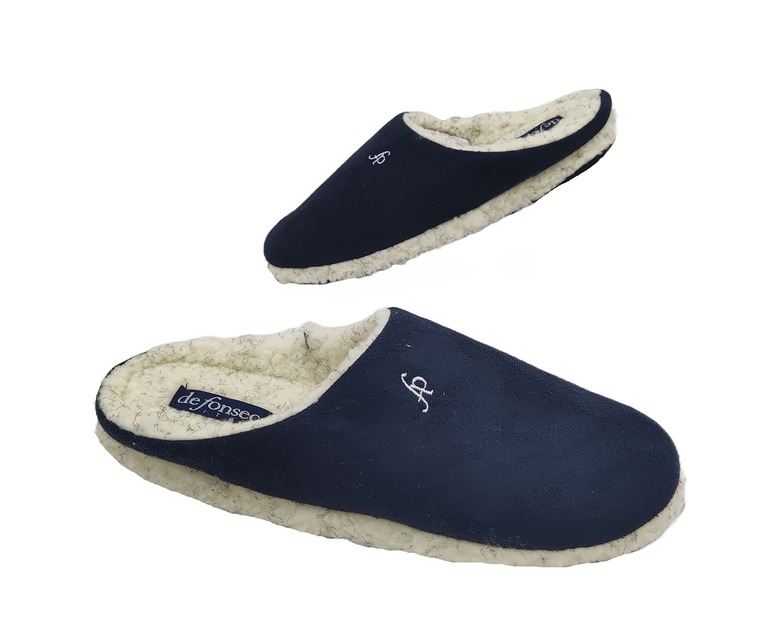 de fonsecaDeFonseca Men's Slippers Florence Model Winter Slippers for Home Interior in Wool, Non-Slip Sole, 100% De Fonseca Quality, blue, 40 EU