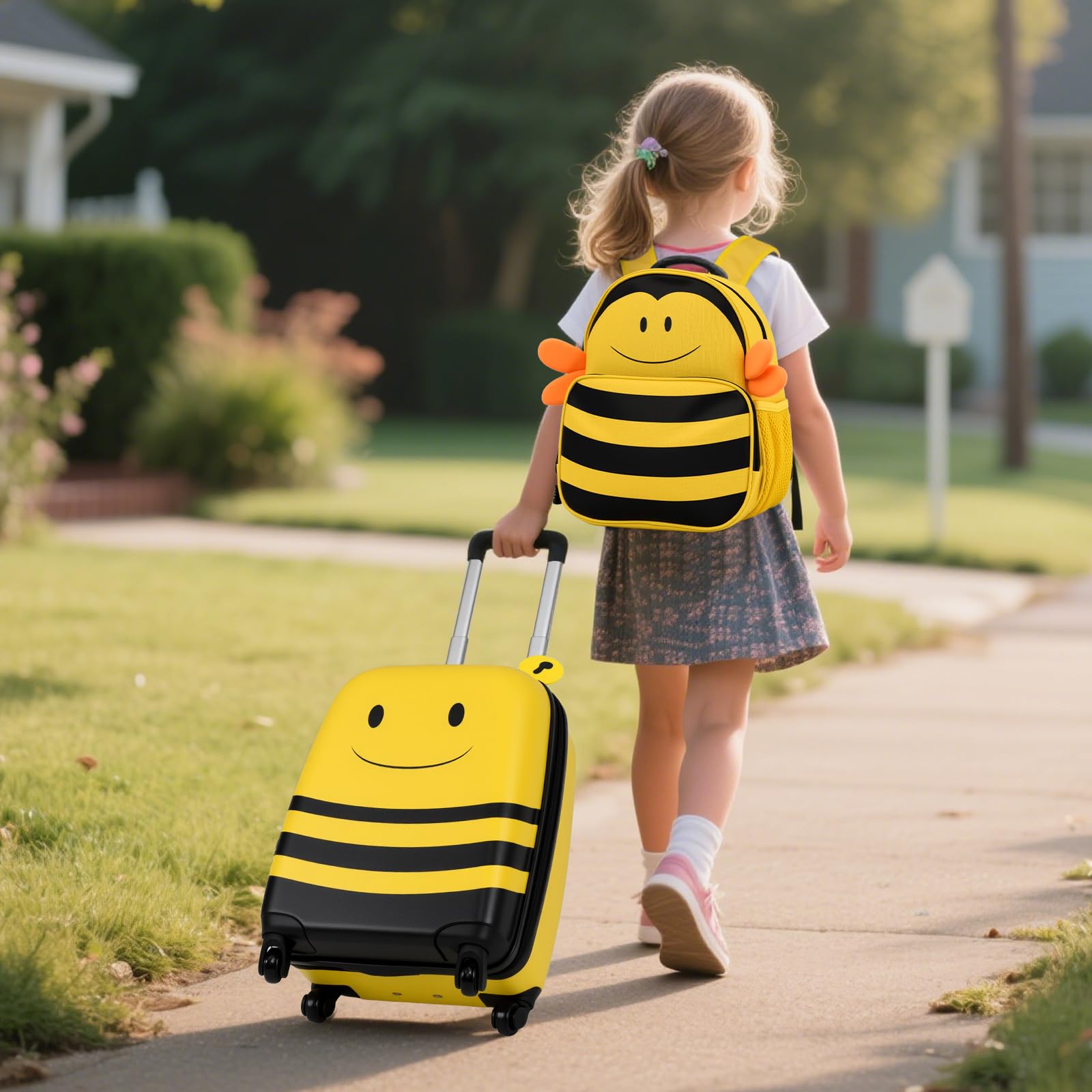 COSTWAY Set di Valigia per Bambini, 16" Valigia+ 12" Zaino, 2 Pezzi, con Ruote Girevoli a 360° e Maniglia Retrattile, Ideale per Viaggiare in Modo Comodo e Divertente (Modello 24)