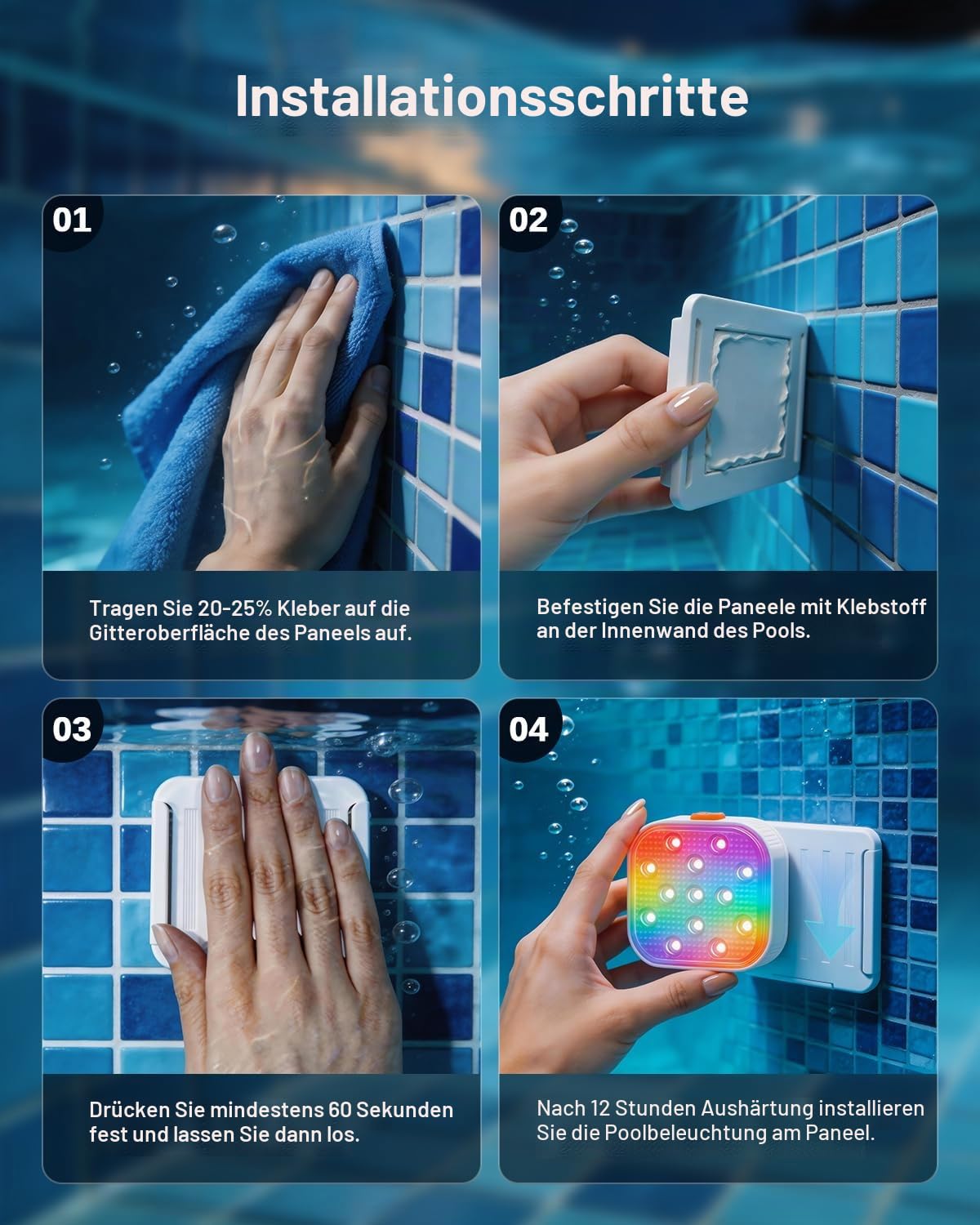 SoulBay Unterwasser Poolbeleuchtung Magnetisch Aufladbar mit Fernbedienung | RGB Bunte Pool Licht, Wasserdicht LED Schwimmende Teichbeleuchtung für Schwimmbad Teich Party Aquarium Garten Deko, 4er Set