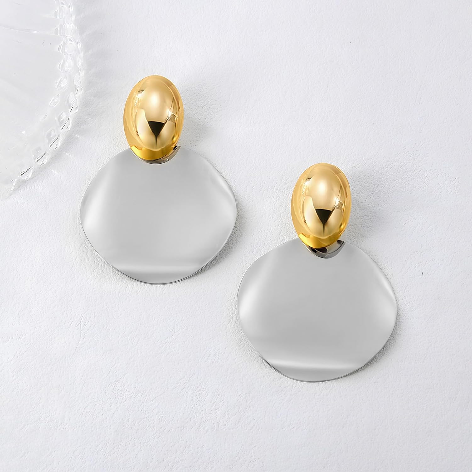 FAMARINE Big Disc Drop Earrings Gold Dangle Earrings Round Hammered Earrings Women - Image 4
