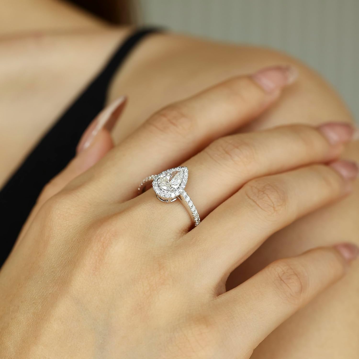 AGVANA Timeless Accord IGI Certified 1 Carat Pear-Cut Lab-Grown Diamond Engagement Ring for Women Anniversary Promise Wedding Ring in 14K Solid Gold (D-E Color, VS Clarity, 1.42 Ct. Tw) - Image 2