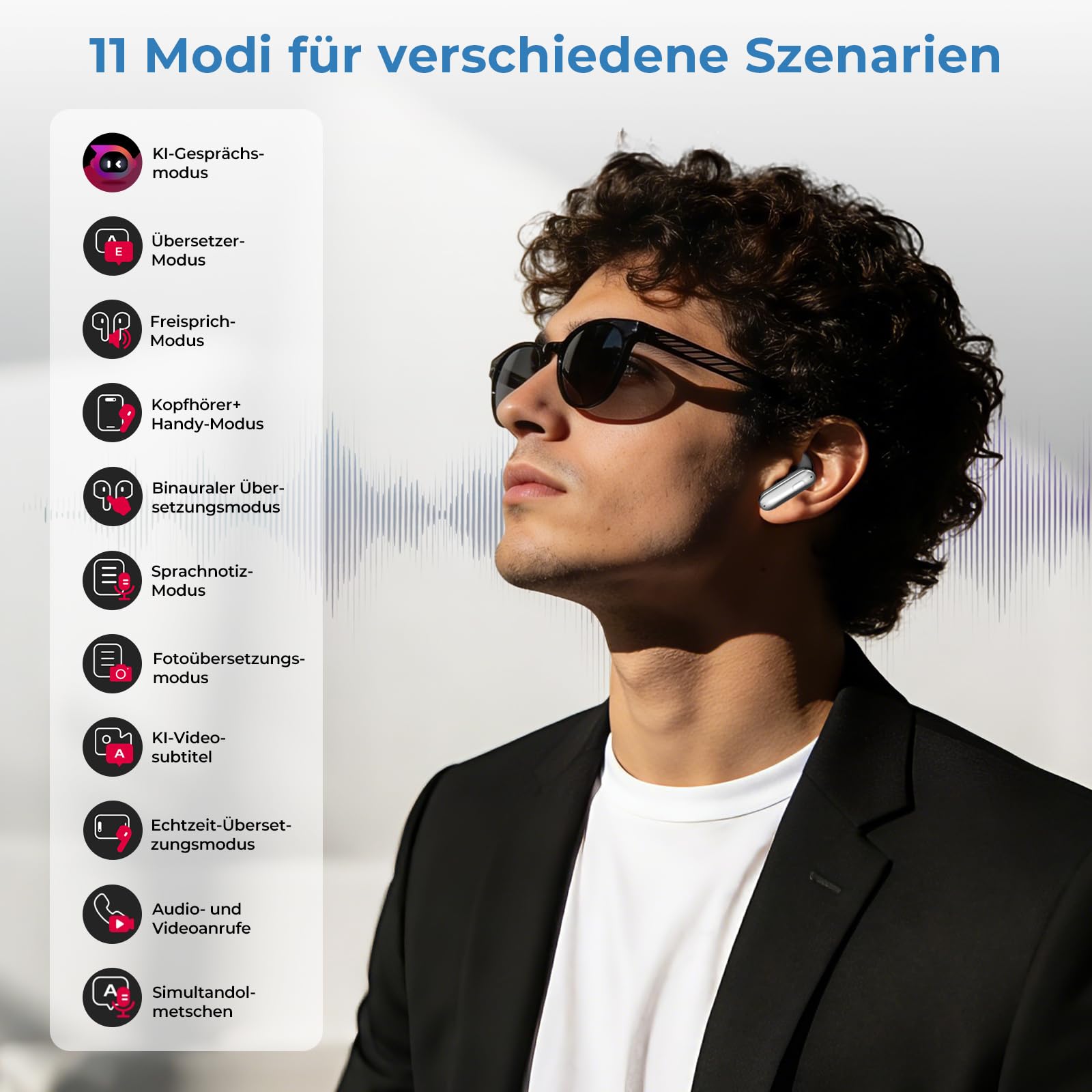 Ki Übersetzungskopfhörer 3-in-1 Echtzeit Sprachübersetzer Ohrhörer 164 Sprachen 11 Modi 48H Akkulaufzeit HiFi-Sound LCD-Touchscreen Bluetooth 6.0
