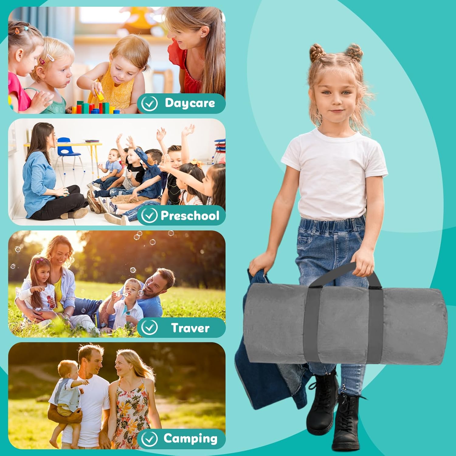 Custom Toddler Nap Mat for Preschool - Personalized Name Kids Nap Mats for Daycare Kindergarten Boys, Sleeping Bag with Pillow Blanket Set, Thick Padded Easy Roll Up, Construction Truck