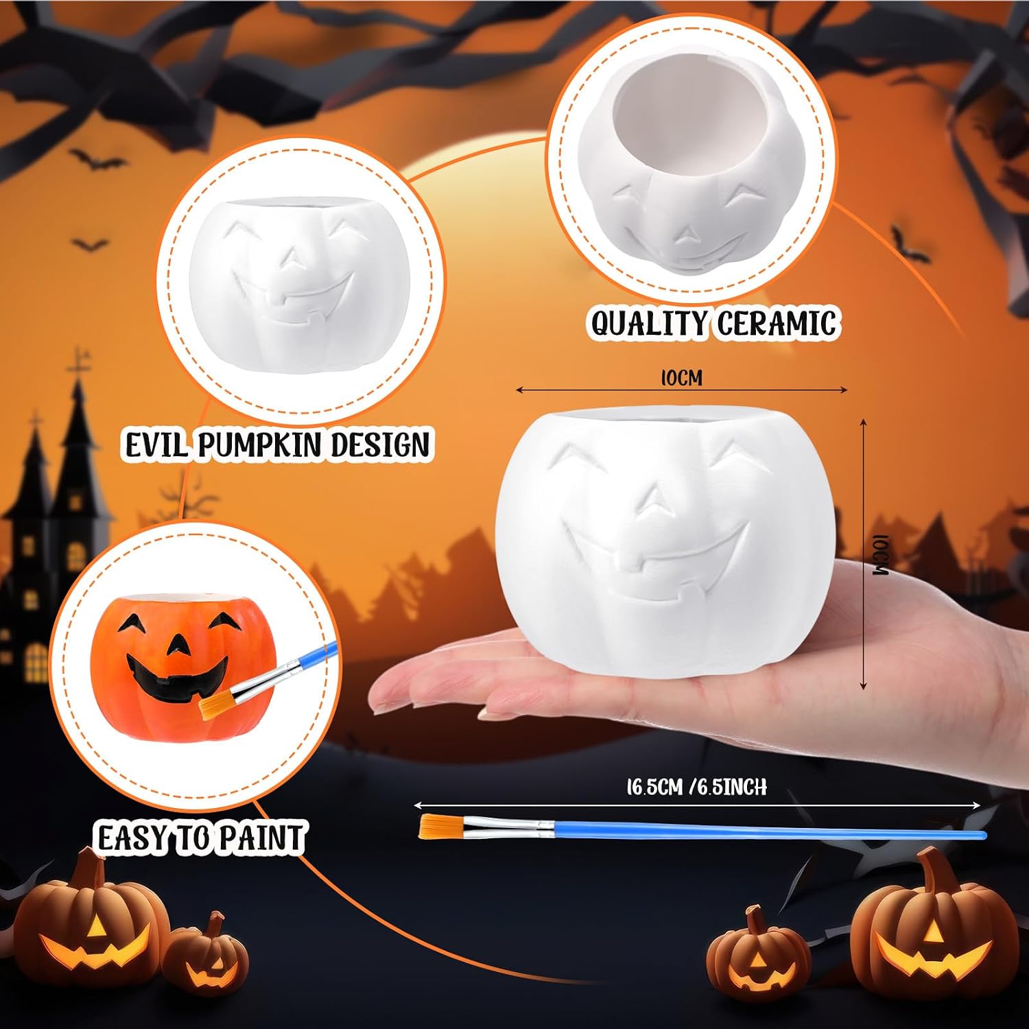 Pasimy 6 Set Ceramics to Paint DIY Succulent Planter Pots, Evil Pumpkin