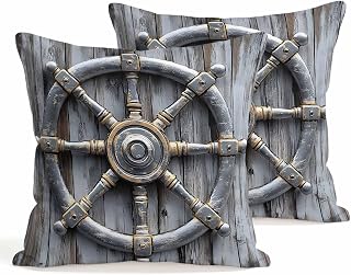 Nautical Gray Rudder Pillow Covers Set of 2, Vintage Wooden Broad Summer 20x20 Inch Decorative Throw Pillow Covers Soft Pillowcases with Zipper for Couch Sofa Bed Chair