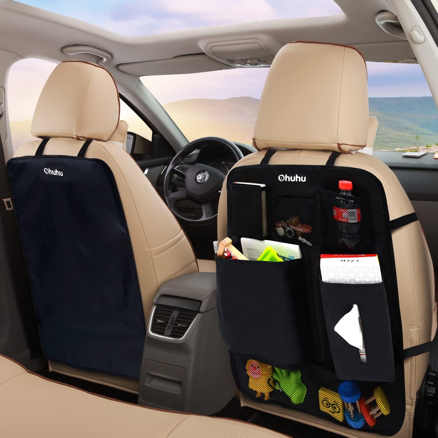 Ohuhu 4 Packs Baby Child Car Seat Protectors and Kick Mat Car Back Seat Cover - 2 Sets Auto Seat Cover for Carseats and Kids Kick Mats with Backseat Organizer