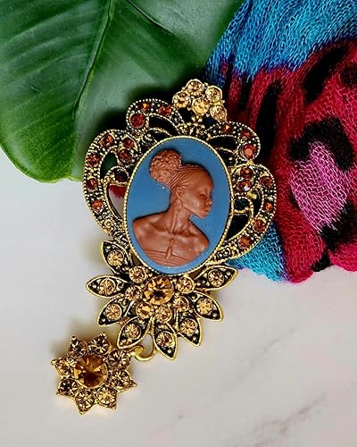 Miniatura 2 de Deborah's Elegance - Rhinestone Black Lady Cameo Brooch by Brownskin Things - FREE SHIPPING - Handmade - Vintage Style - Blue and Brown