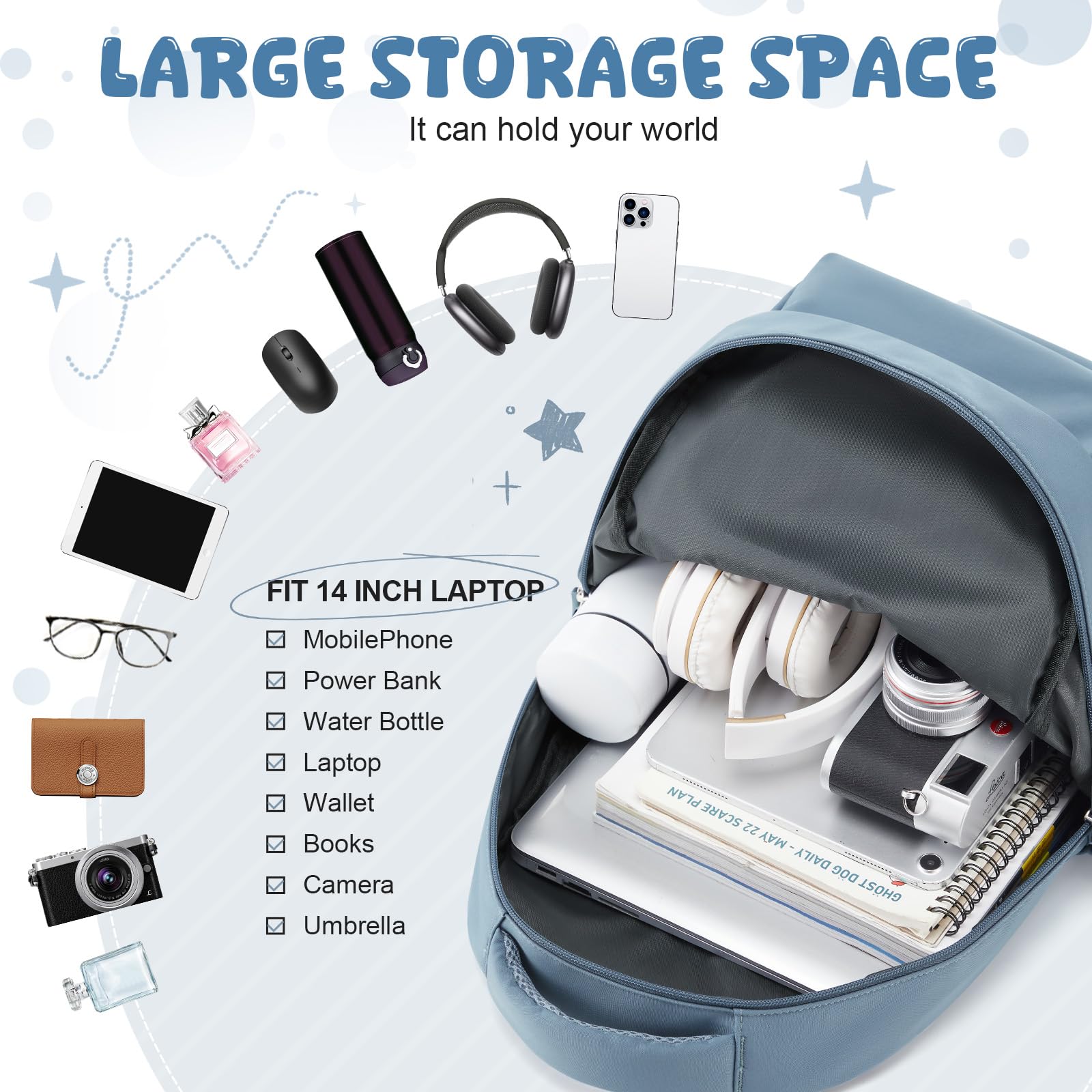 HYC00 Zaino Scuola Superiore Media ragazza Zaini Scolastici zainetto Casual Daypack Backpack Unisex Zaino Università Donna Per PC Portatile 14 Pollici Laptop Bag per Viaggio Lavoro Scuola Affari