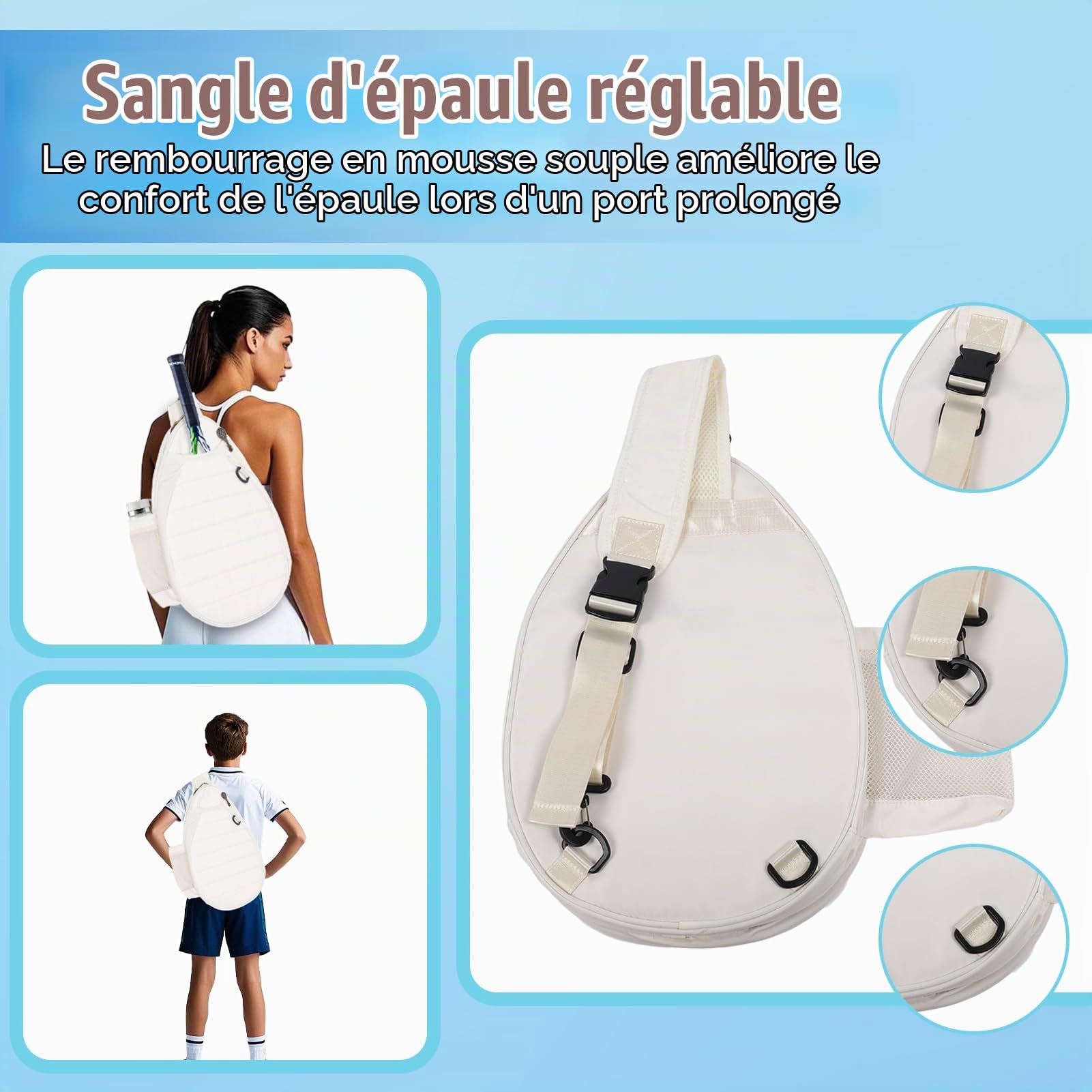 Ejoyous Sac de Tennis Léger, Sac à Dos et à Bandoulière, Rembourrage en Mousse, Palette de Pickleball, Séparation Sèche et Humide