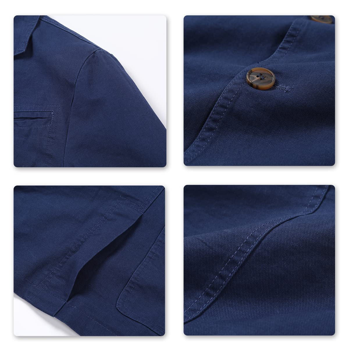 Allthemen Chaqueta Casual para Hombre Cazadora Slim fit de Manga Larga Algodón Lavado Trajes 3 Botones Blazer Azul Marino L