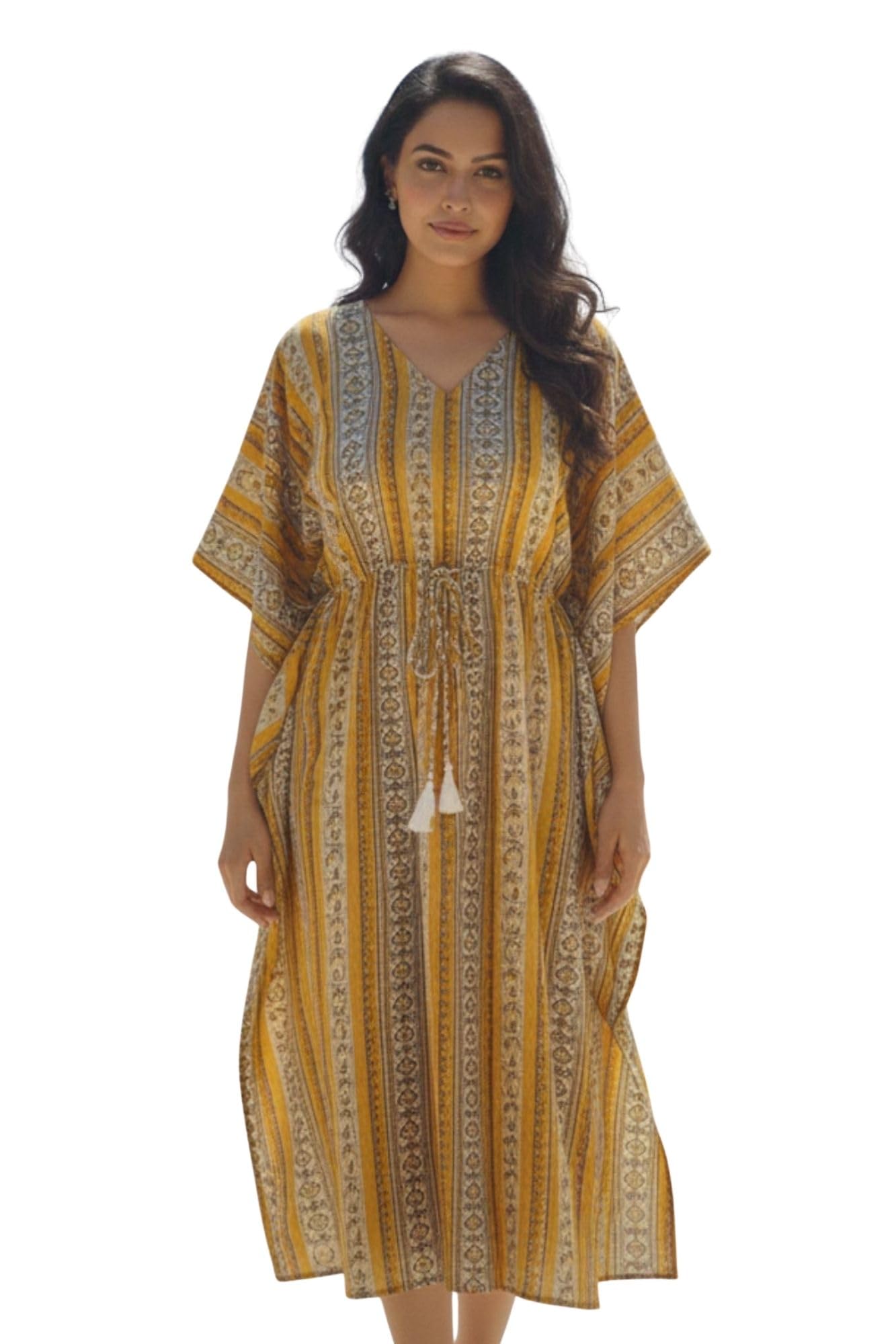 momzjoy Mustard Nautical Maternity & Nursing Kaftan | 100% Cotton Dress-picture-50