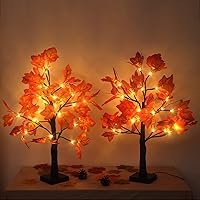 Vista 9 de 2 Pack Fall Lighted Maple Tree 48 LED Lights Thanksgiving Decoration Artificial Tree Lights 20 inch Battery or USB Powered DIY Table Light for