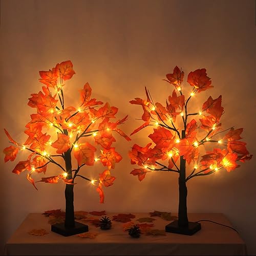 Miniatura 9 de 2 Pack Fall Lighted Maple Tree 48 LED Lights Thanksgiving Decoration Artificial Tree Lights 20 inch Battery or USB Powered DIY Table Light for