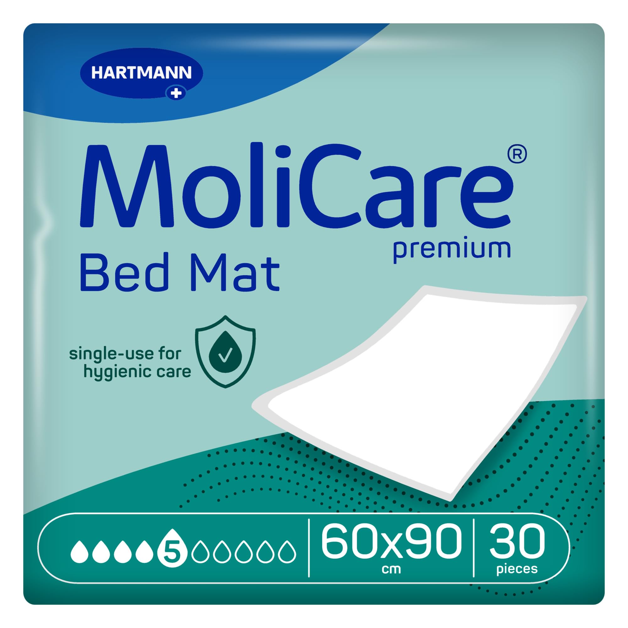 MoliCare Premium Bed Mat, Disposable Incontinence Bed Mat, Underpad Bed Pad, Mattress Protector, 5 Drop, 60x90cm, Pack of 30