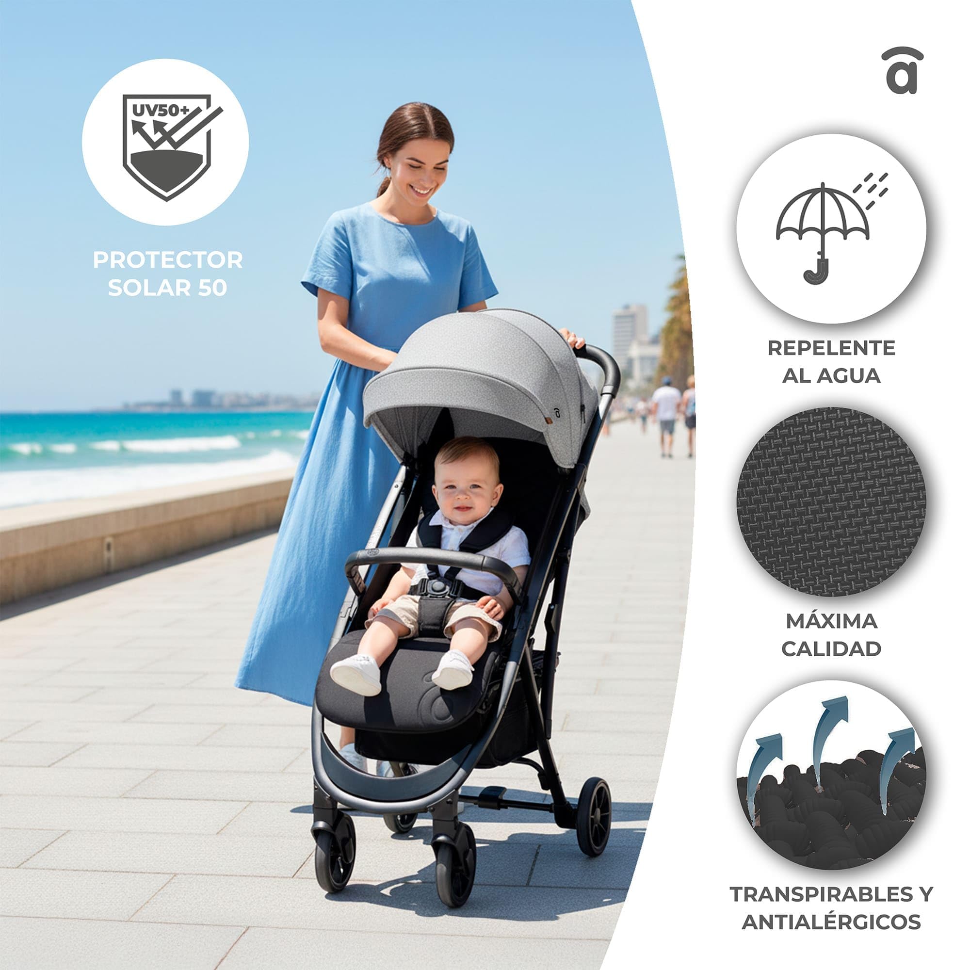 Asalvo COTTON 2 Silla de Paseo para bebé, Carrito de paseo con Respaldo Reclinable, Cochecito urbano, Arnés 5 Puntos, SPF50+, Capota con Ventana, Manejable y Máxima Seguridad Hasta 24 kg Rosa