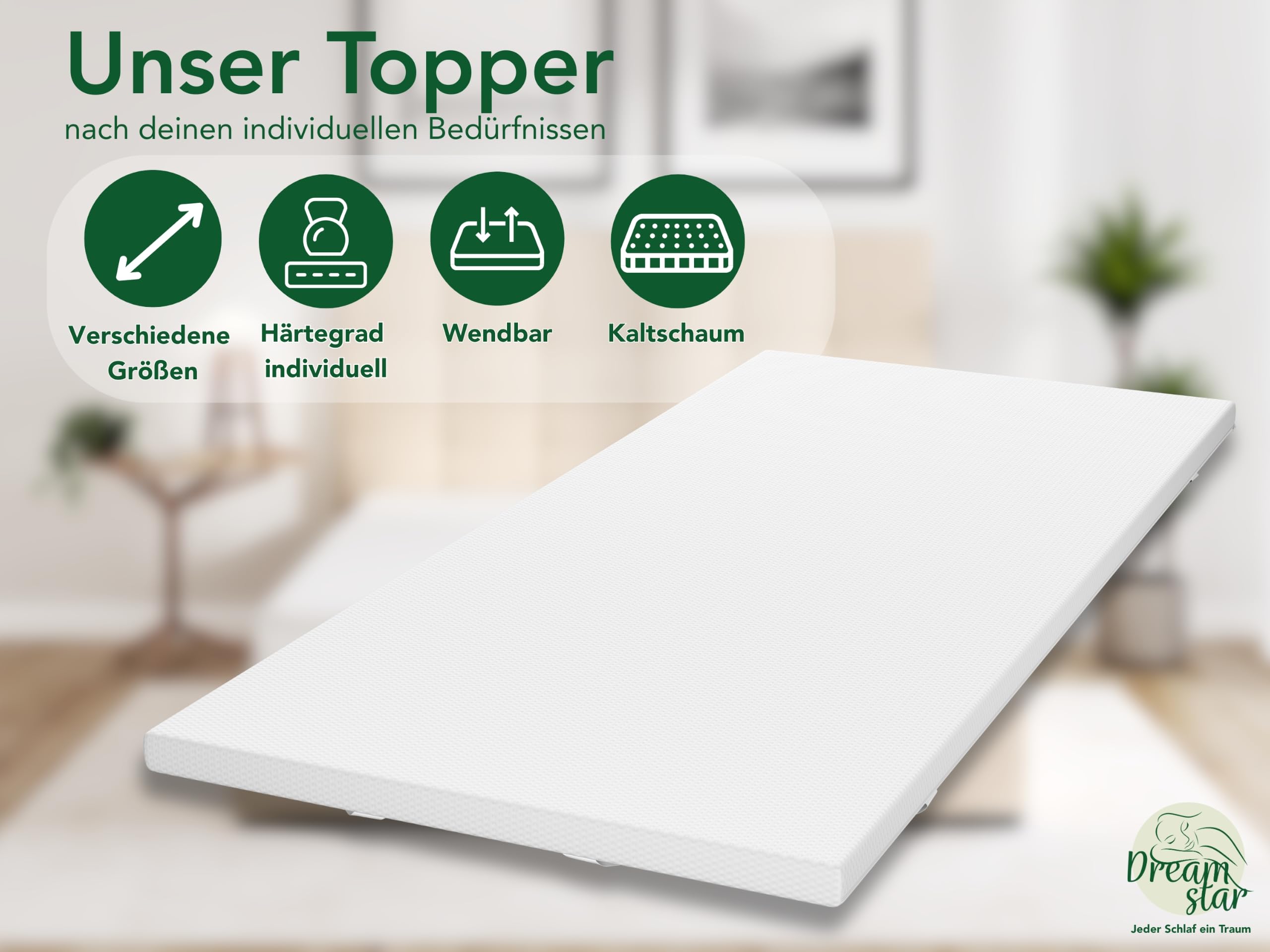 DREAMSTAR Easy Dream Topper 100 x 200 cm H5 | Topper de colchón con núcleo de espuma fría | Cubrecolchón de dureza 5 | Eco-Tex | 5 cm de alto