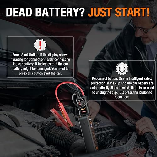 Miniatura 5 de Arrancador portátil para automóvil 8000A, amplificador de arranque en frío 960 de 12 V con pantalla inteligente, arranque de fuerza, para motores de