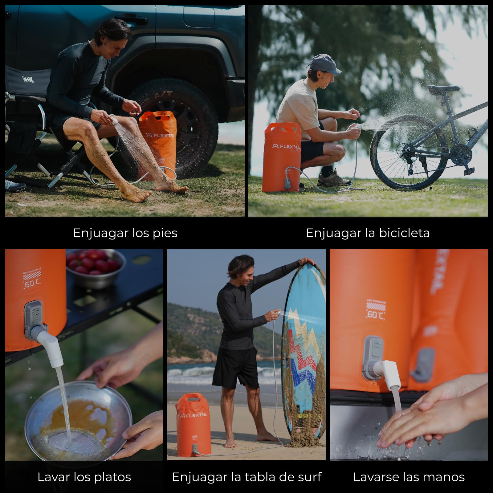 FLEXTAILGEAR Ducha Portátil Camping Cubo 20L Bomba Eléctrica 2500mAh Dos Velocidades Kit Ducha Exterior Impermeable IPX7 para Senderismo Viajes Coche y Limpieza de Mascotas