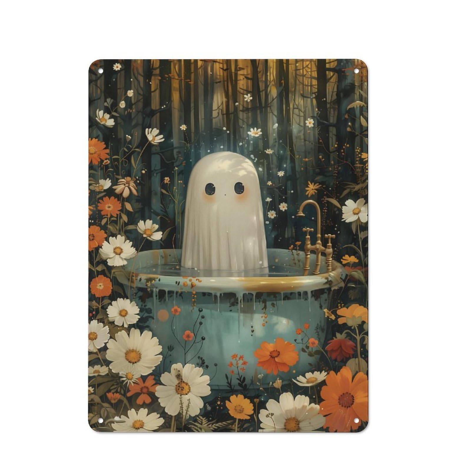 Junmoney Bathtube Ghost Floral Retro Tin Sign 40X30cm For Workshop Wall, For Home Interiors And Metal Sign Collectors