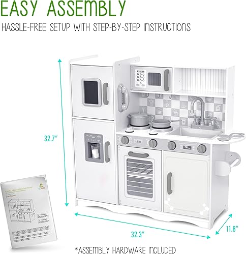 Miniatura 3 de Lil' Jumbl Juego de cocina para niños, cocina de juego de madera con tablero de tiza, teléfono de juego, toallero y dispensador de hielo, perillas