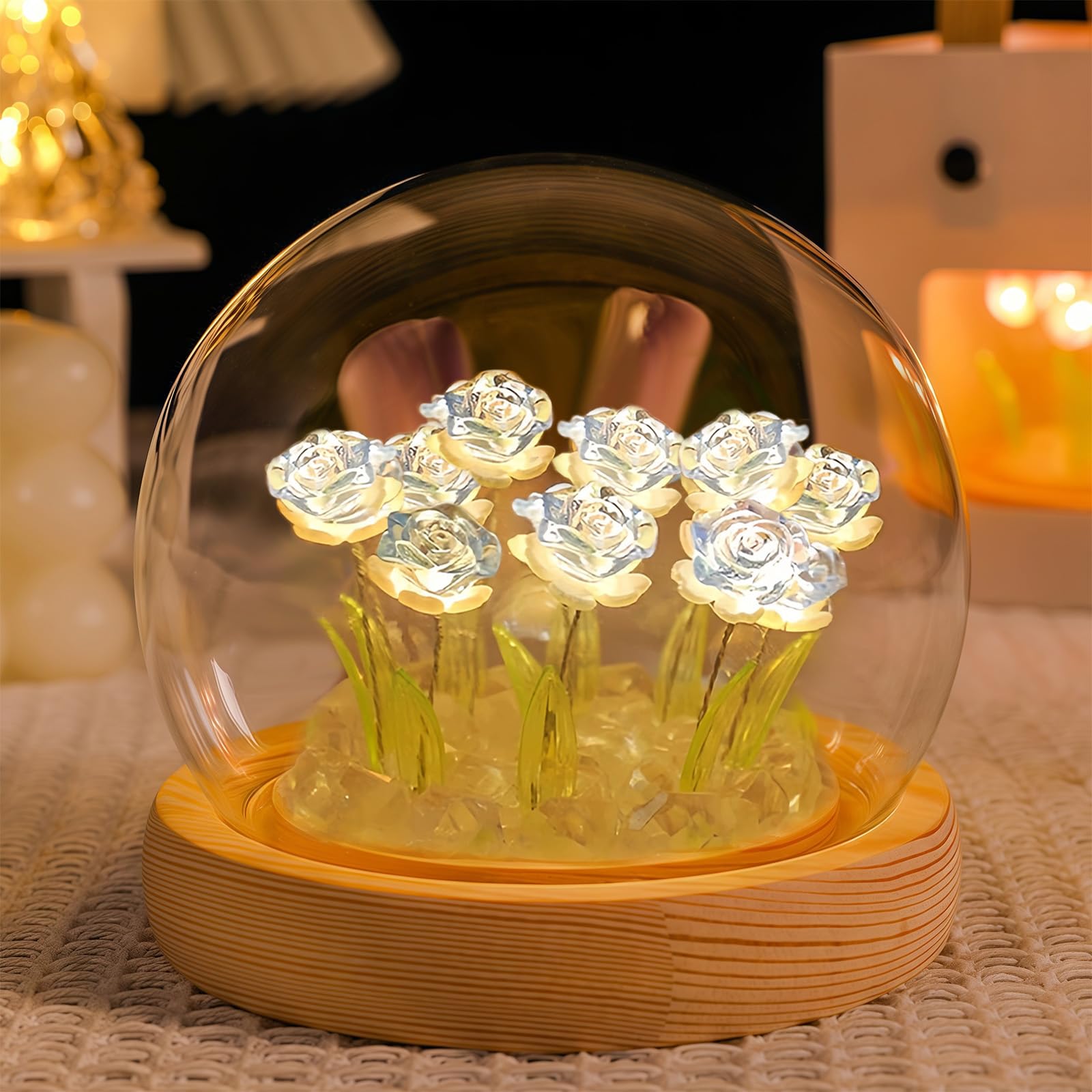 AWSOLAR Blue Rose Lamp, Forever Rose Lights, Flower Lamp, Light up Rose Gift, Rose, Blue