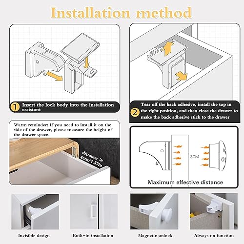 Miniatura 4 de Cerraduras magnéticas para gabinete para seguridad infantil, cerraduras de cajones a prueba de bebés, cerraduras magnéticas de seguridad para
