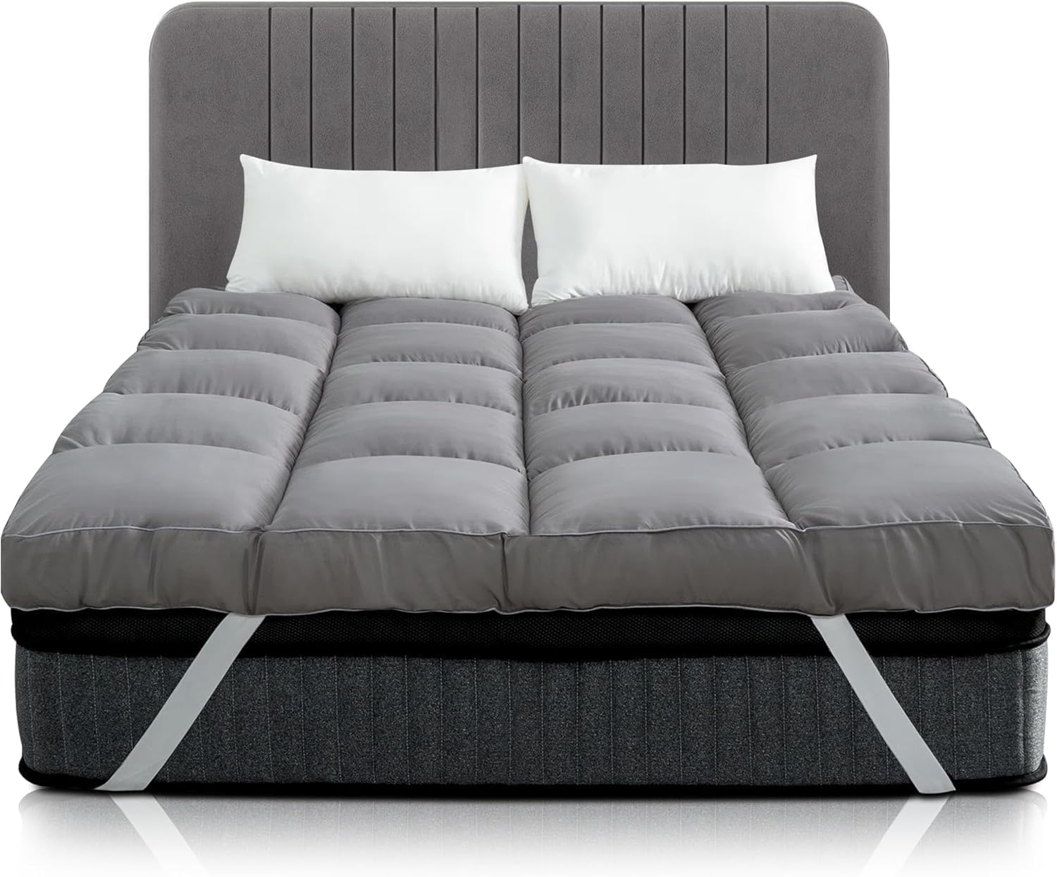 10cm Extra Thick Mattress Topper Double, Modern Grey Breathable Bed Topper, 4-Inch High-Loft Supportive Cushioning, Deep Pocket, Hotel Quality, Hypoallergenic & Washable (Super King) — image 1