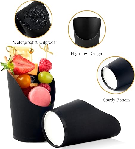 Miniatura 3 de 50 juegos de tazas de charcutería de 14 onzas con palitos y bolsas, cajas individuales de papel negro para charcutería desechables individuales (50