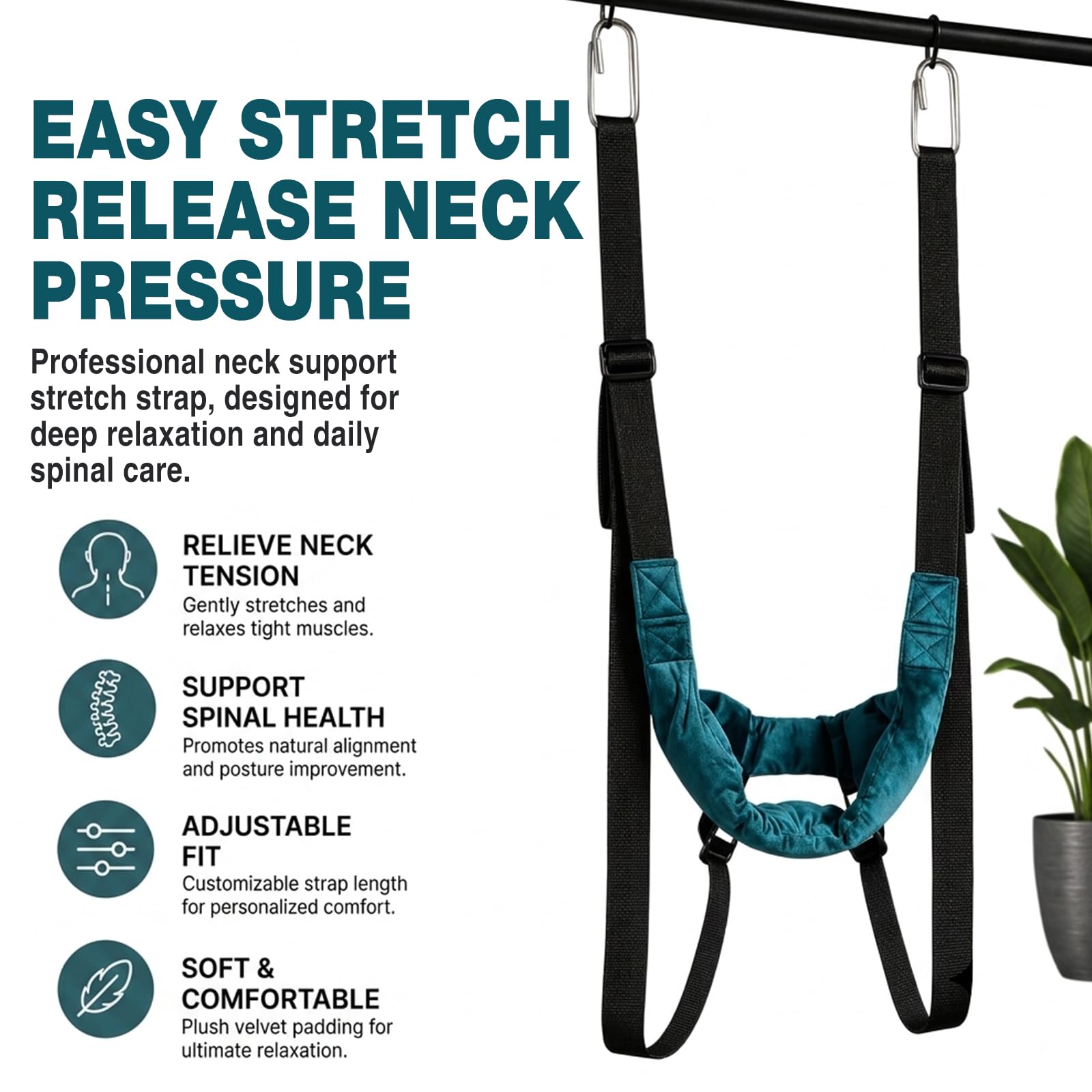 Dispositivo de tracción cervical con gancho, estirador de cuello ergonómico