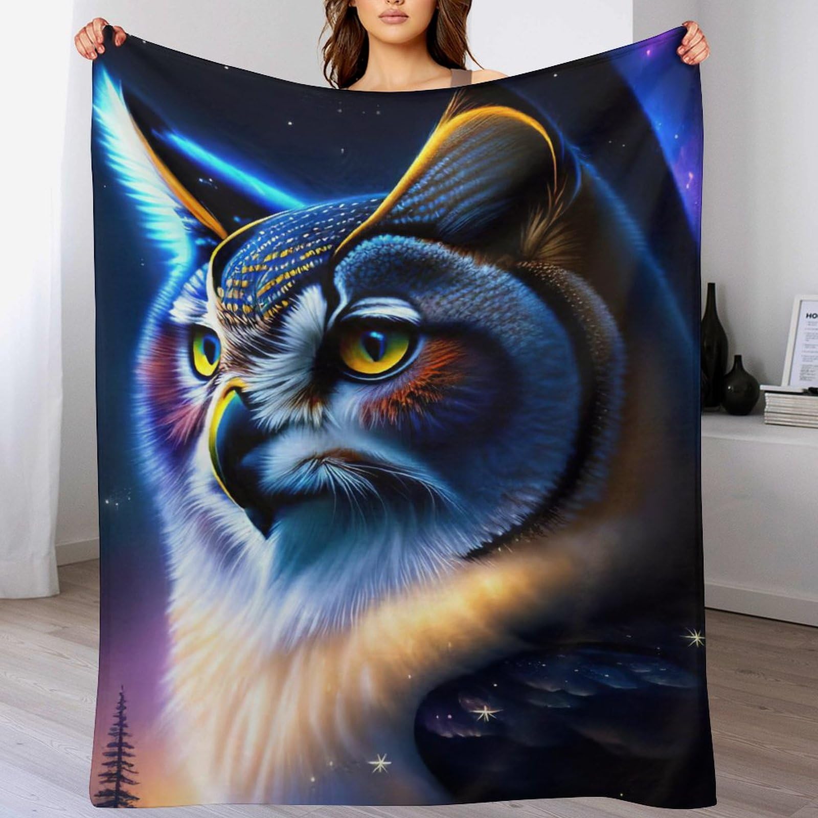 Couverture en peluche souple Hibou jeté de lit haut de gamme 150x200
