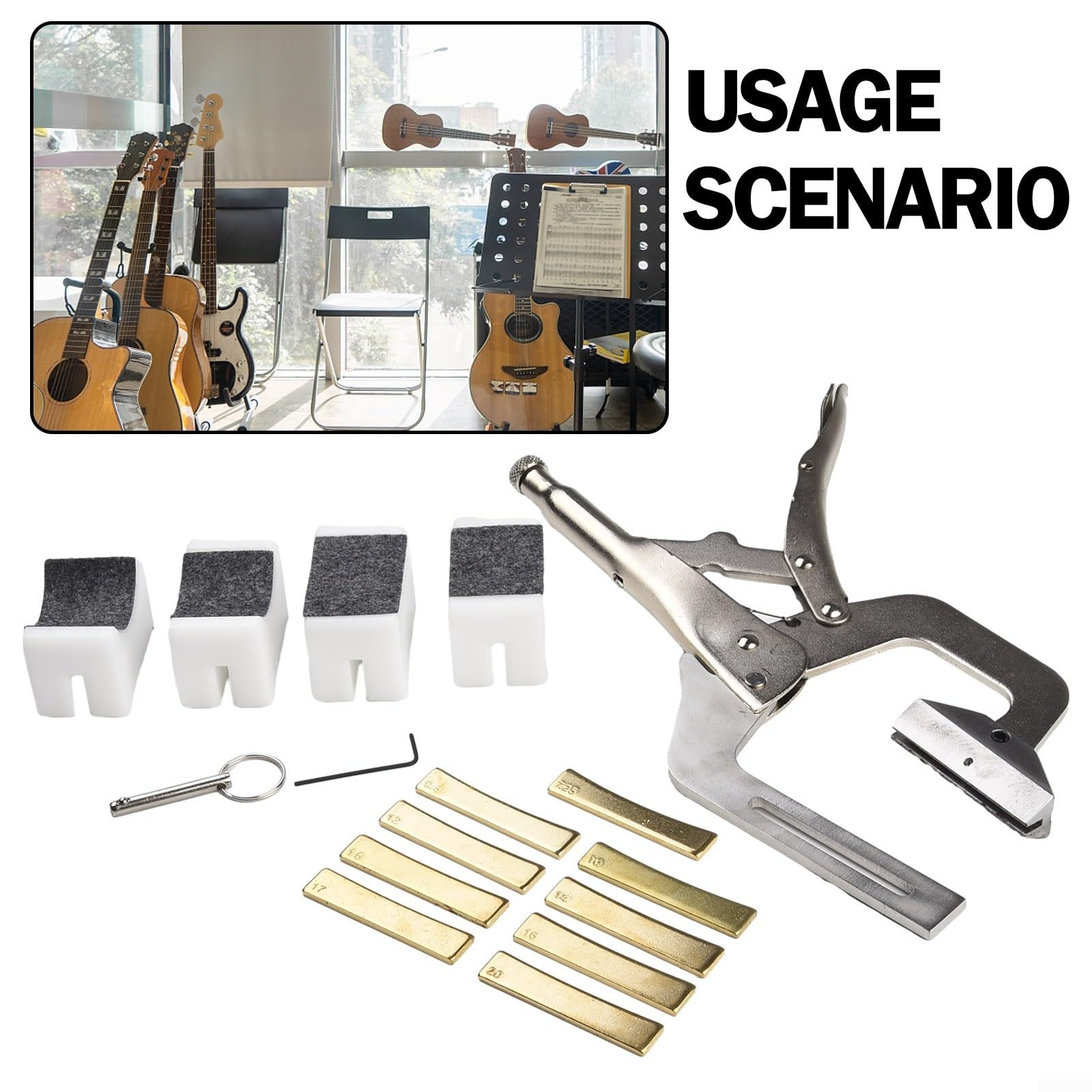 Strumento portatile per liutaio di chitarra, con 9 inserti per raggio, set regolabile per tastiera, per Fender per riparazione Gibson, basso, ukulele, mandolino, banjo (pressione dei tasti