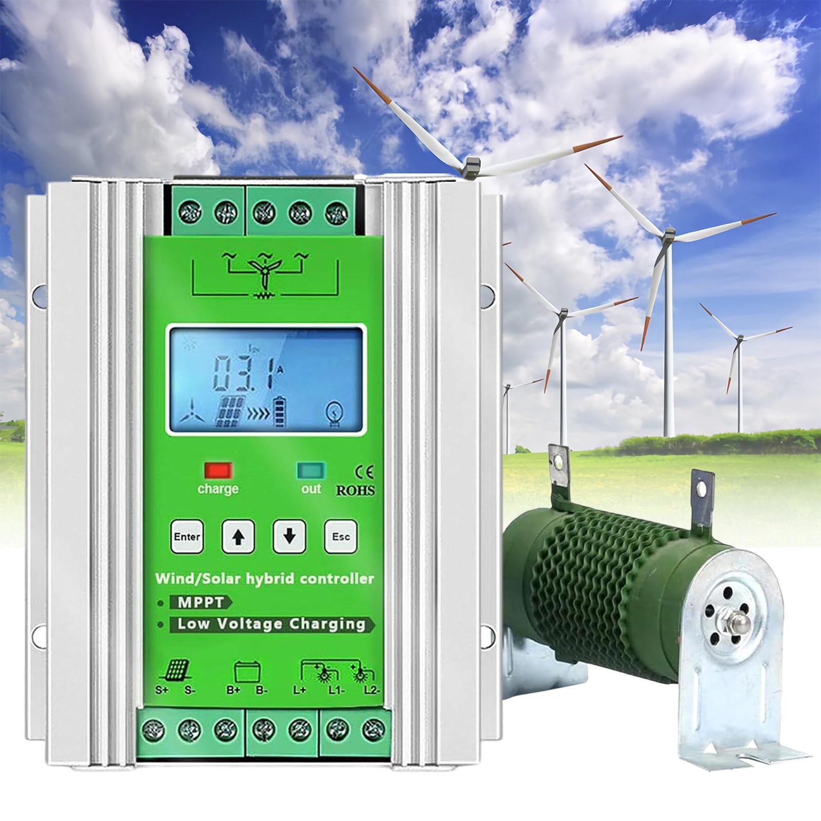 14000W Wind Solar Hybrid Charge Controller, MPPT, 12V 24V 48V, LCD Energy Charge Controller, 6000W Wind 8000W PV Solar, for Wind Turbine, Solar Panel, Wind Solar Supplementary Systems,DC 24V/48V