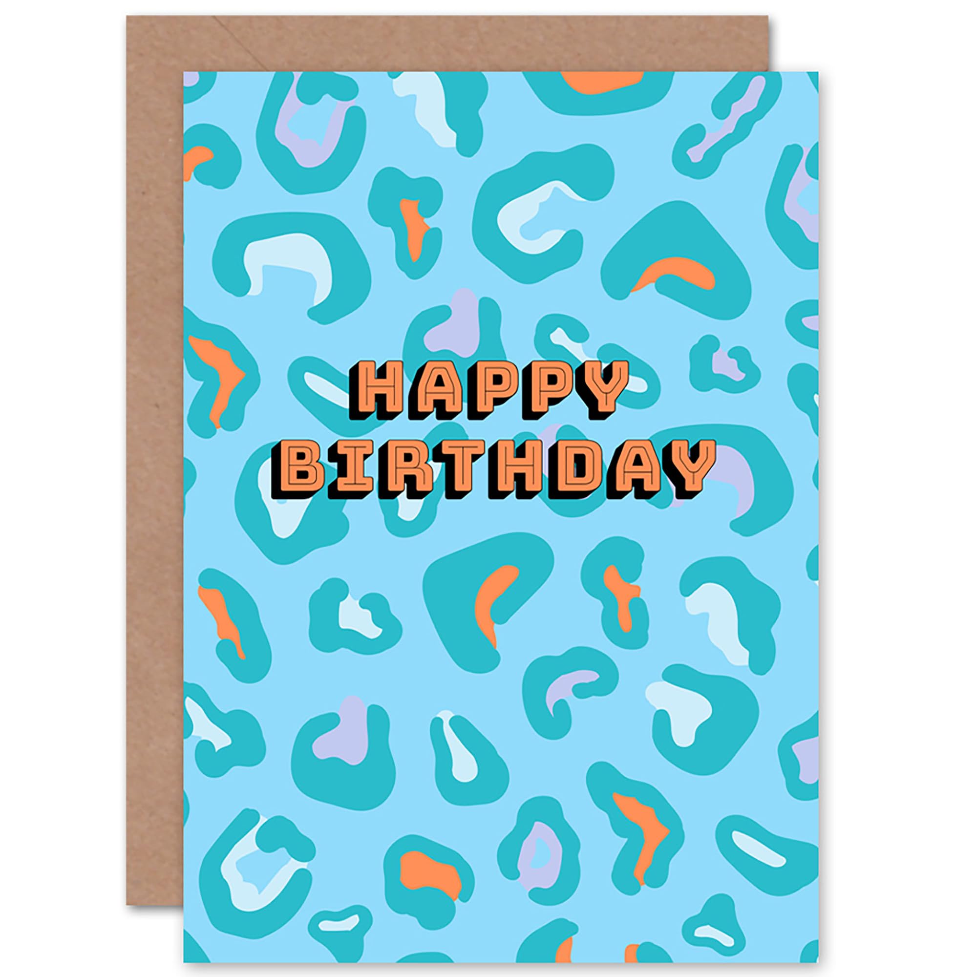 Wee Blue Coo Happy Birthday Bright Leopard Greeting Card With Envelope Inside Premium Quality