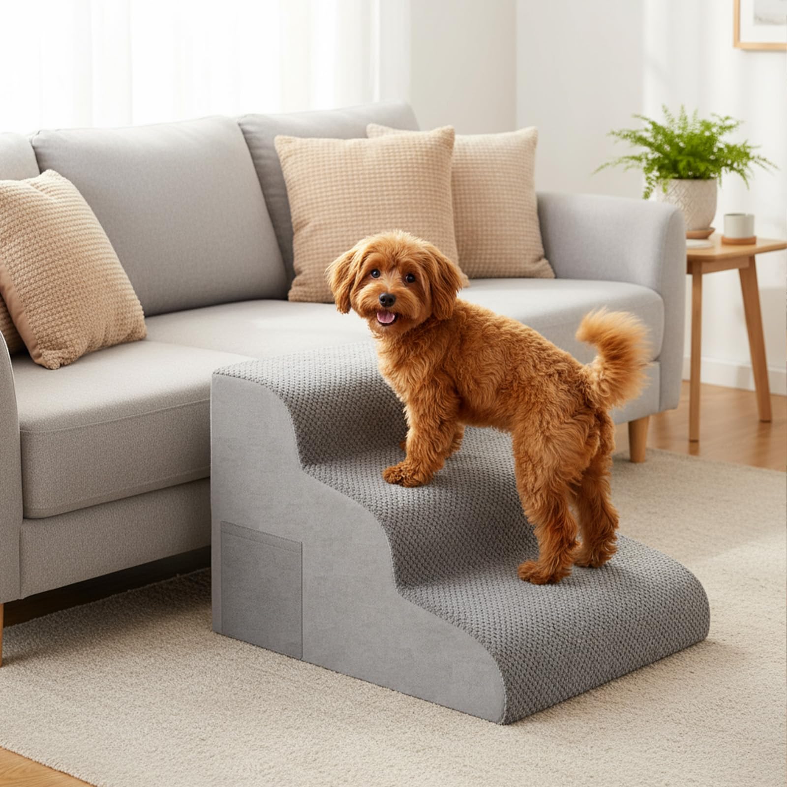 Escalera para perros de 3 niveles, antideslizante para perros pequeños, gatos, escalera para cama y sofá, portátil, rampa para perros y gatos, con funda impermeable lavable, 56 x 40 x 40 cm