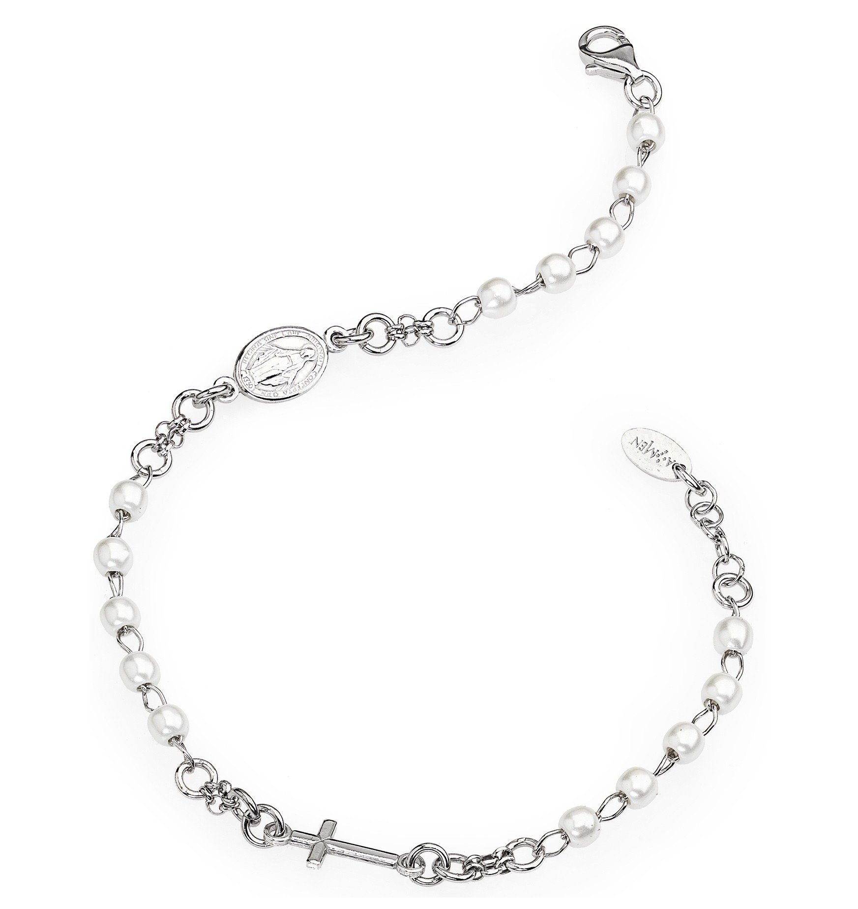 Bracciale Da Donna Di Amen. Bracciale Rosario In Argento 925 Con Perle. Colore: Rodio. La Referenza è Brobb3 - 4