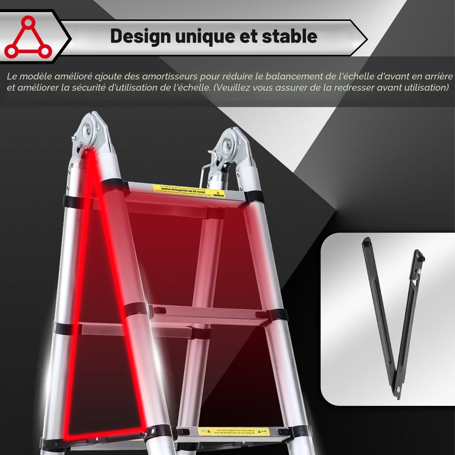 Ikodm Échelle télescopique pliante en aluminium 5 m, avec doubles roues amovibles, charge maximale : 150 kg, multifonction, antidérapante, couleur : noir et jaune