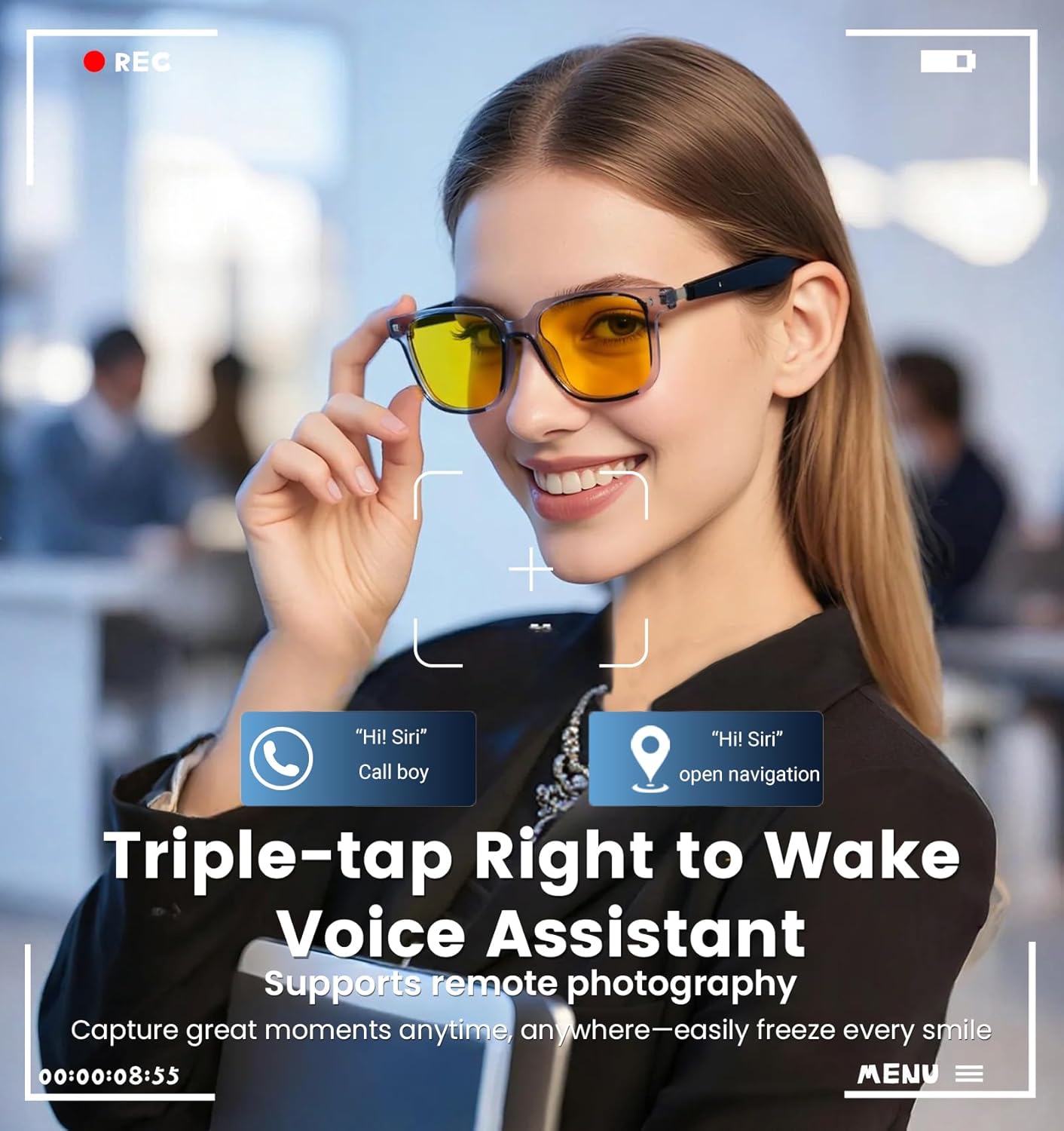 AI Translation Smart Glasses with Chat GPT&Night Vision Enhancement,Bluetooth 5.4 Glasses with 100 Languages ,Blue Light Blocking,Multifunctional for Women & Men,Travel, Business & Night Driving