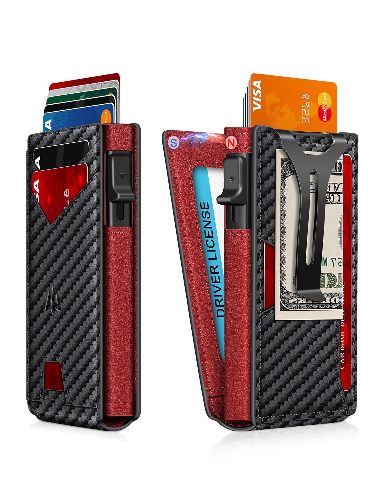 Ruiici Wallet for Men, Slim Minimalist Wallet with Money Clip＆ID Window, RFID Blocking Pop-Up Credit Card Holder, Smart Auminum Mens Wallet Holds 9-13