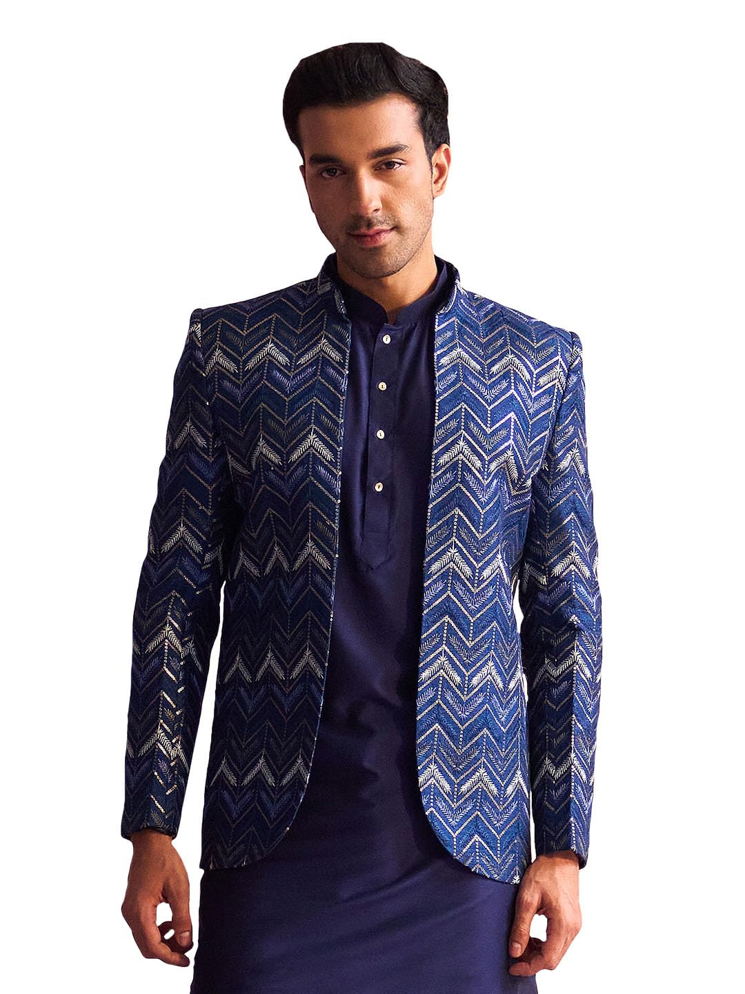 vastramay Men's Silk Blend Jodhpuri | Cheveron Embroidered And Sequins Embellished Front Open Jodhpuri-picture-17