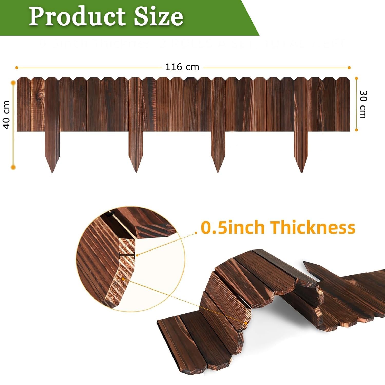 Nucarture Wooden Garden Fence Oudoor 116*40CM Border Edging Plant Partition Decorative Fence for Gardening Picket Fence Landscaping Borders Self Standing Fencing for Balcony Yard Barrier fence( Brown) - Image 3 thumbnail