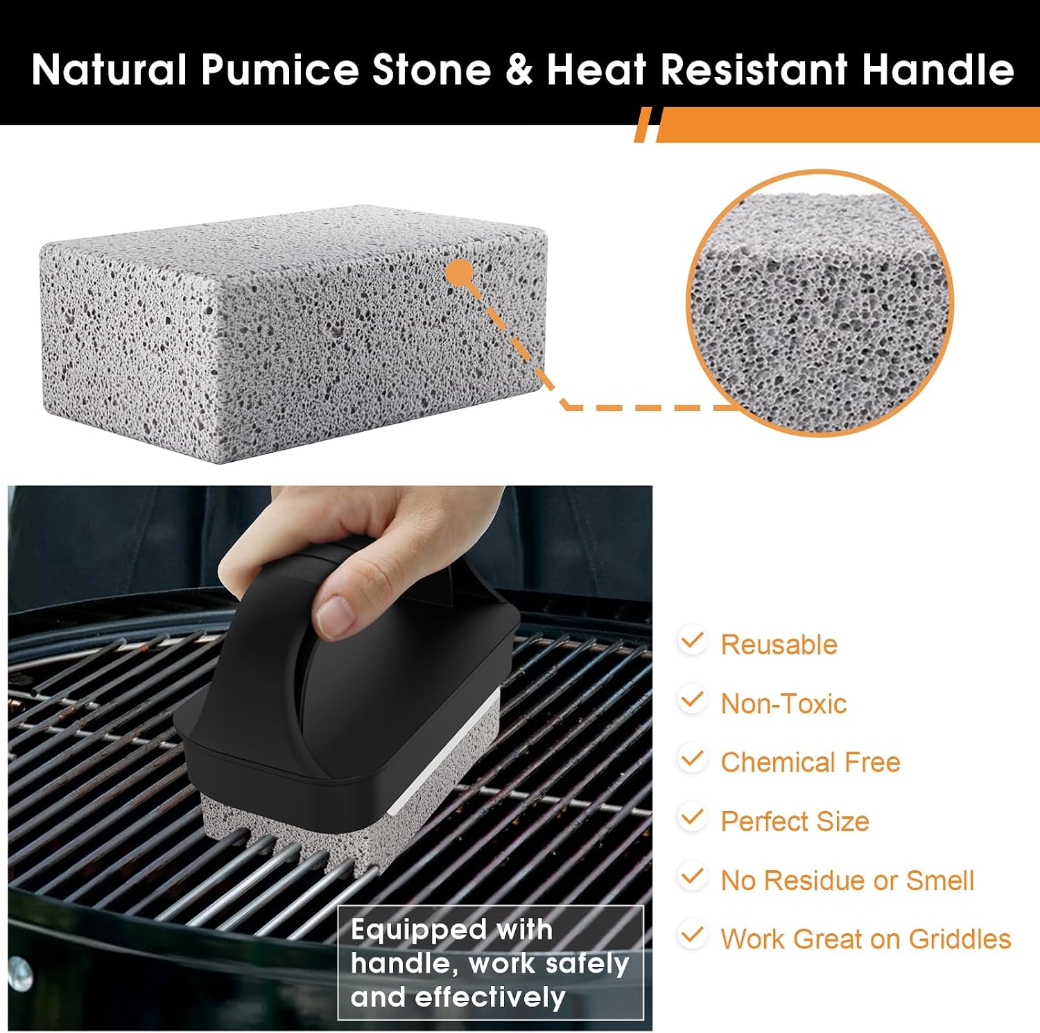 AWEASROY Heavy Duty Grill Cleaner, Grill Cleaning Bricks with Handle, Pumice Griddle Cleaning Stone Removing Stains for BBQ, Swimming Pool, Sink(4 Pack)